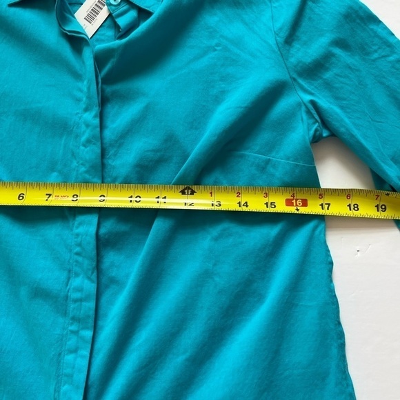 Chicos Lace Up Sleeve Button Up Shirt Size 0P Azul Isle New - Picture 8 of 8